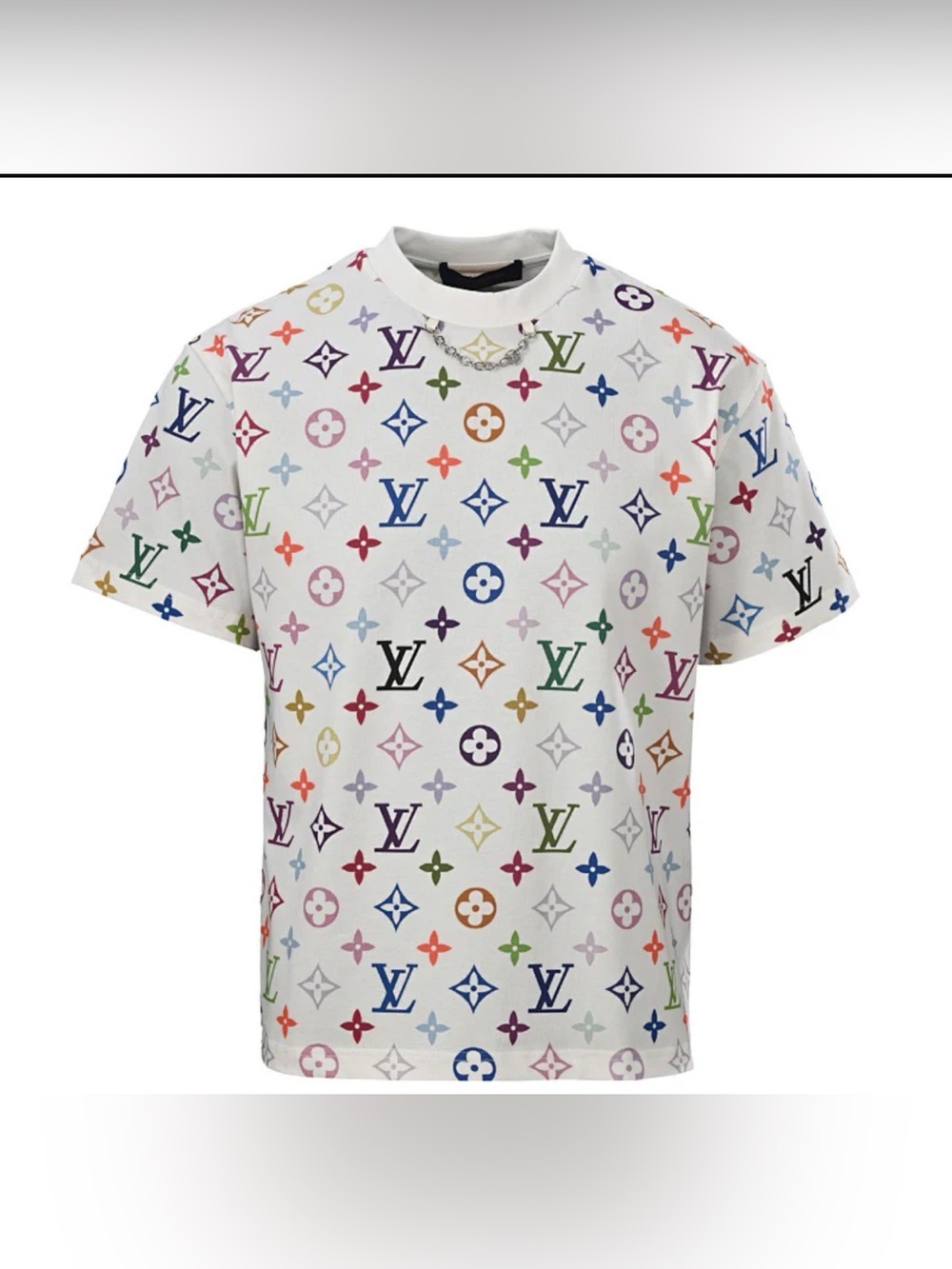 Louis Vuitton Multicolor Monogram White Logo Tee